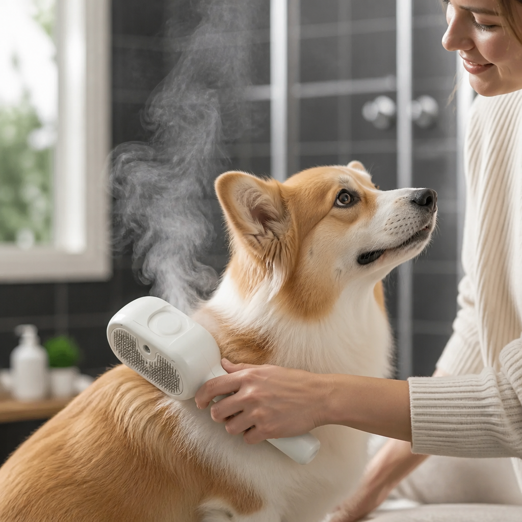 Brosse vapeur auto-nettoyante pour chat et chien