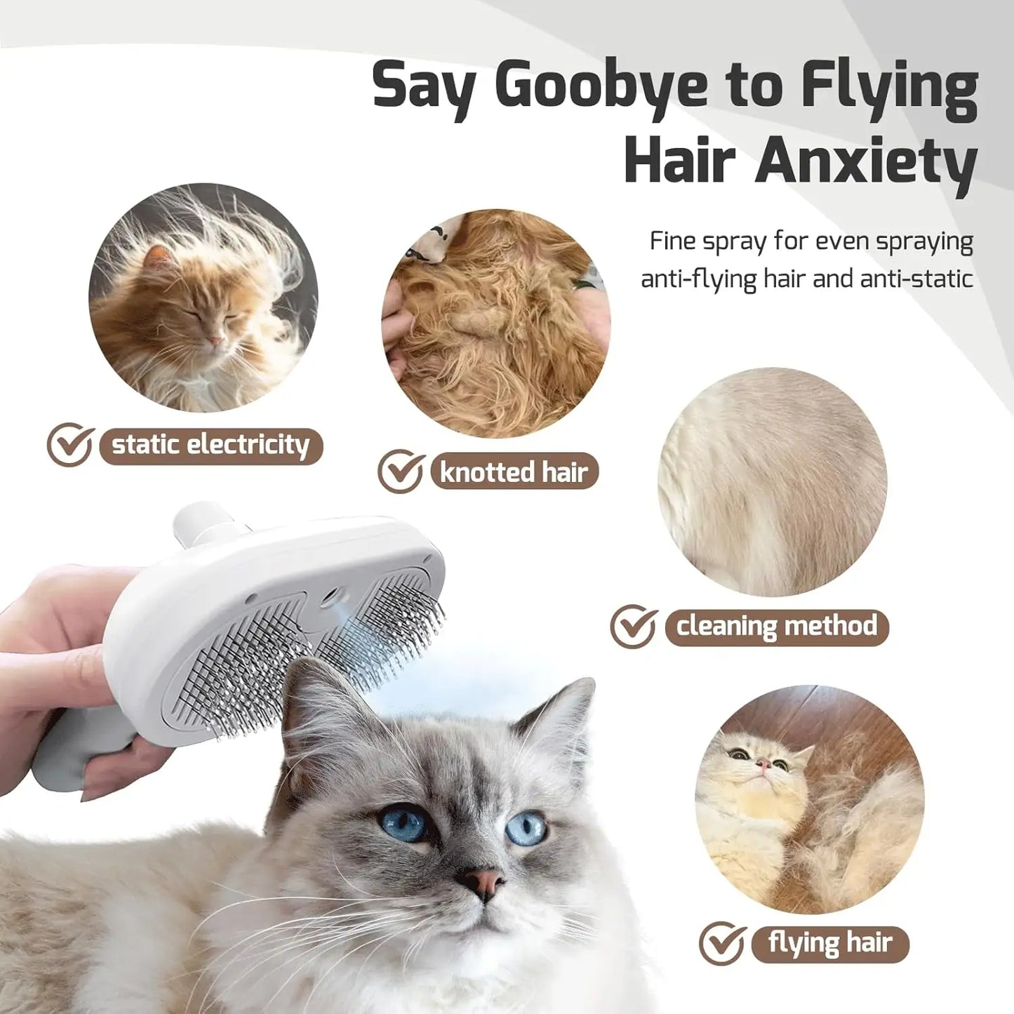 Brosse vapeur auto-nettoyante pour chat et chien